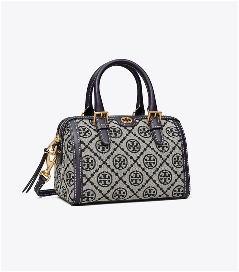 Burch TB Women's T Monogram Jacquard Barrel Petite Bag Tory Navy - Image 1